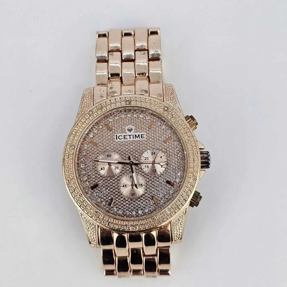 IceTime Storm Men's Watch 46MM Rose Gold Dial Bracelet Band 5.75